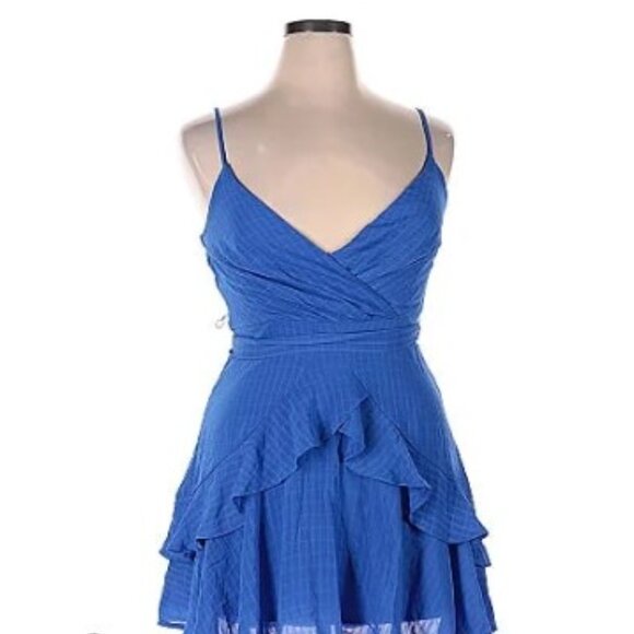 TRIXXI Womens Light Blue Tie Asymmetrical Ruffle Lined Mini Dress Juniors L - Picture 1 of 6